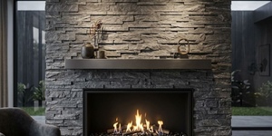 3D мозаика из камня RKS SLATE Кварцит Monsoon Black Rockface (камин)
