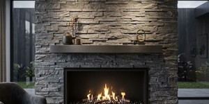 3D мозаика из камня RKS SLATE Кварцит Monsoon Black Rockface (камин)
