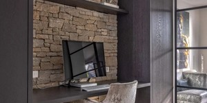 Стены из камня в интерьере фото идеи 3D панели RKS SLATE Кварцит Sesame Yellow Country купить