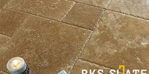 Мощение плитами из травертина RKS SLATE Noce Cross Cut (2)